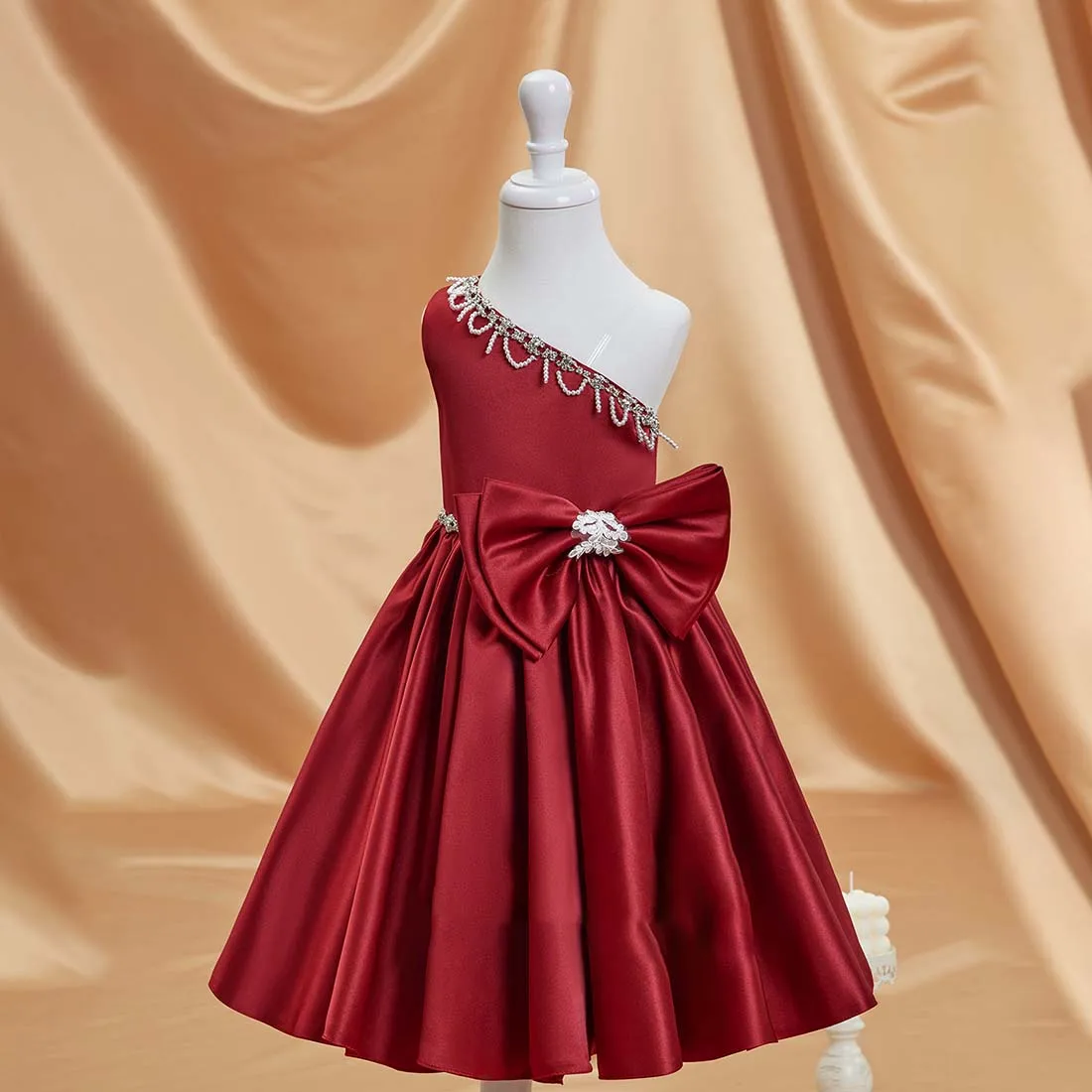 YZYmanualroom Satin Flower Girl Dress A-line One Shoulder Knee-Length 2-15T