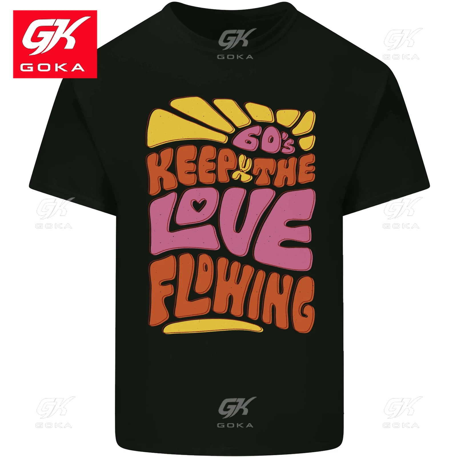 60er Jahre Keep The Love Flowing Lustiges Hippie Peace Herren-Baumwoll-T-Shirt Grafik-Kleidung Niedliche T-Shirts Vintage-Tops Bedruckte klassische T-Shirts