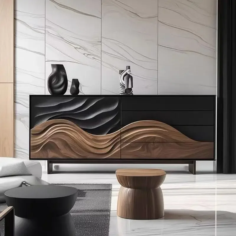 خزانة جانبية لتناول الطعام فاخرة وخفيفة الوزن وخزانة مدخل مصممة من القرون الوسطى وخزانة تلفزيون لغرفة النوم من الخشب الصلب #4