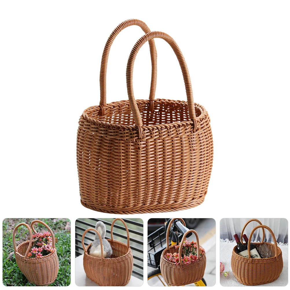 

Portable Hand Woven Fruit Basket Small Size Outdoor Picnic Gift Storage Woven Basket With Handle Decorative Flower Reusable
