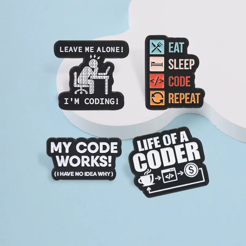 Programmer Code Life Emaille-Abzeichen „Essen, Schlafen, Code Schreiben, Wiederholen“ und „Mein Code funktioniert“ – Lustiger Entwickler-Humor, Anstecker, Metallbrosche, Schmuck, Geschenke – Detail 5