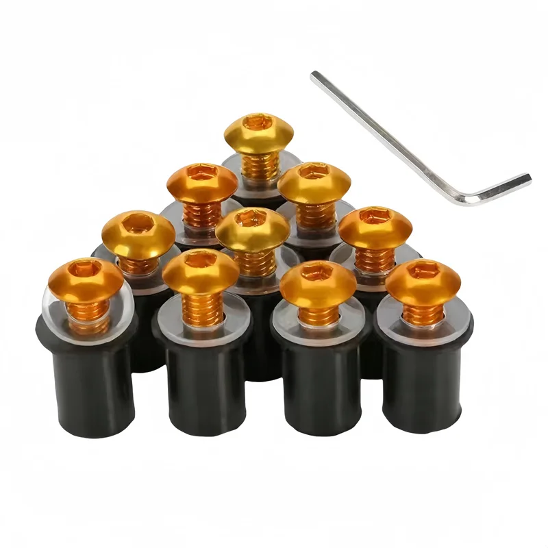 10 pcs Kit Motorcycle M5*16mm Metric Rubber Well Nuts Windscreen Fairing Cowl Anodized Aluminum Moto Screws Bolts