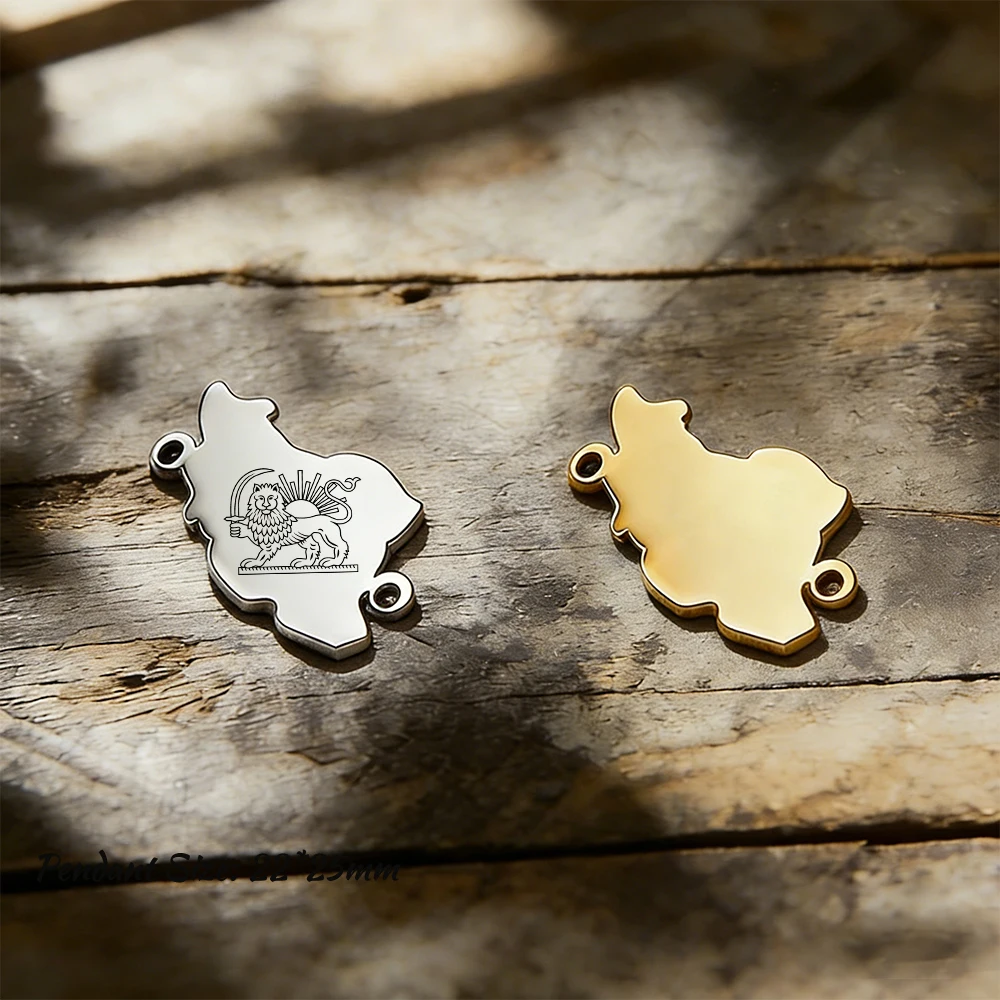 

EUEAVAN 1pc Iran Map Empire Lion Sun Stainless Steel Pendant DIY Charm Historic Symbol Bracelet Jewelry Making Accessories
