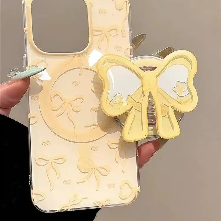 Yellow Bow Tie Shake Cartoon For Magsafe Phone Magnetic Griptok Stand For iPhone Funny Foldable Wireless Charging Case Holder - view 2