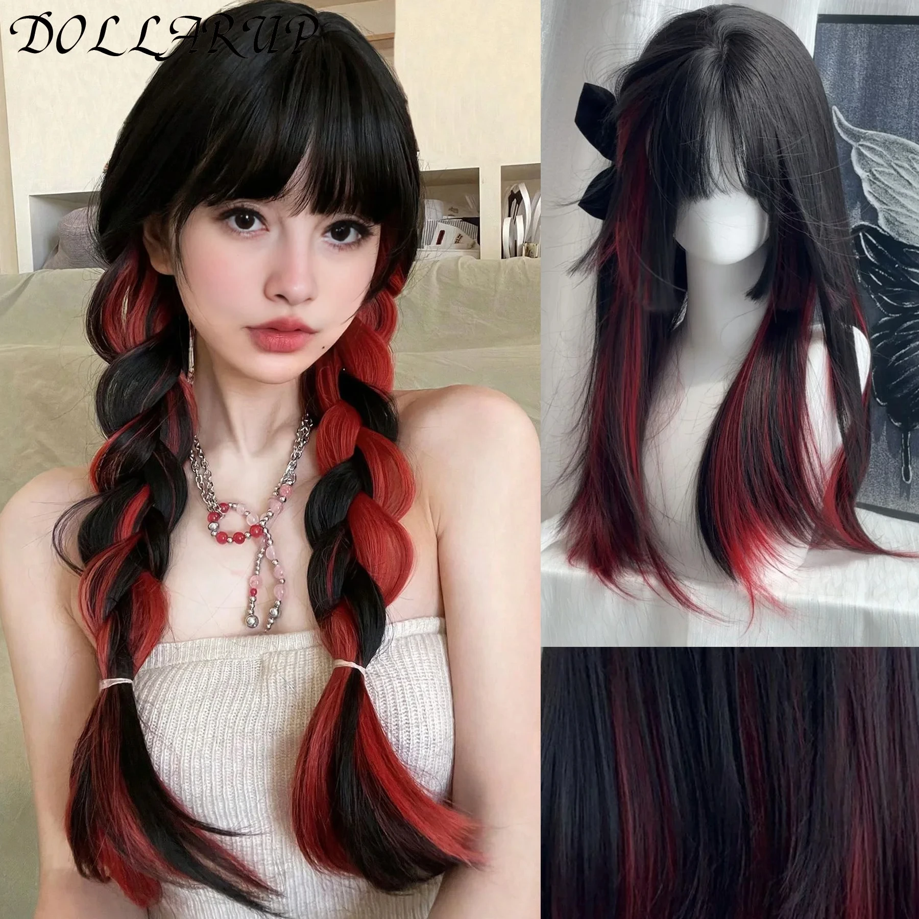 

JKL коричневые, черные синтетические парики с челкой, средние прямые многослойные натуральные волосы для женщин, повседневный косплей, термостойкие