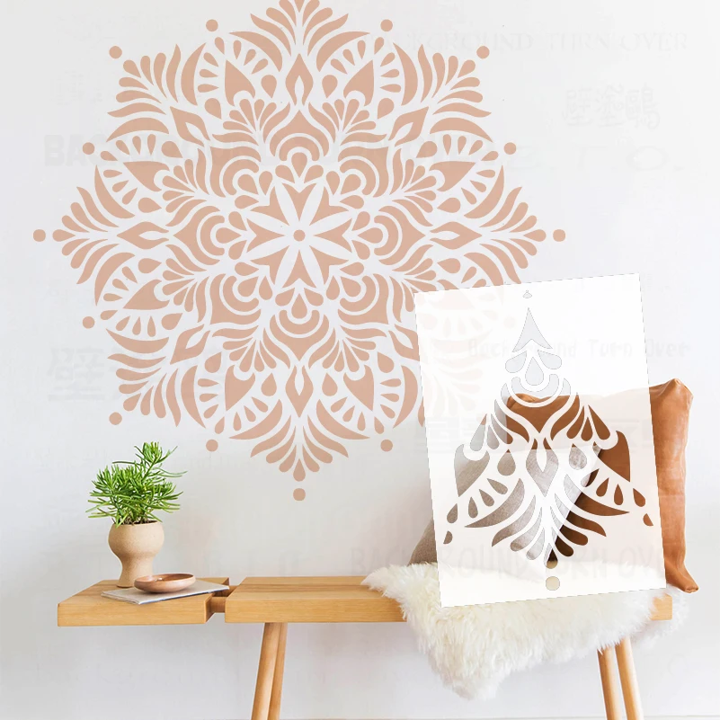 Plantilla de 80cm - 120cm para decoración de pintura, yeso decorativo para pared, plantilla de masilla, muebles, Mandala grande, techo redondo S109