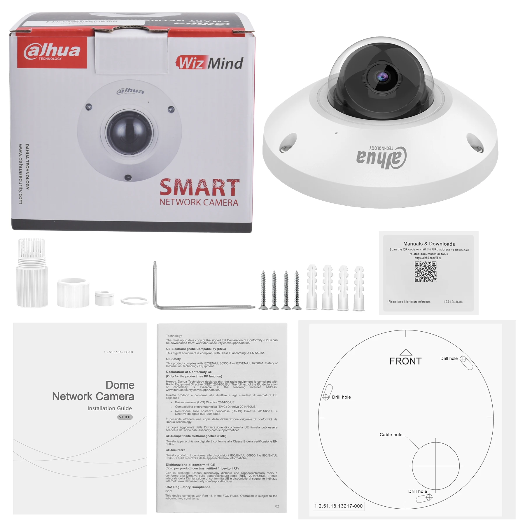 기존 Dahua IPC-EB5541-AS 5MP POE WizMind Fisheye 네트워크 카메라 히트 맵 Tripwire 침입 내장 마이크 알람 I/O IP67 및 IK10