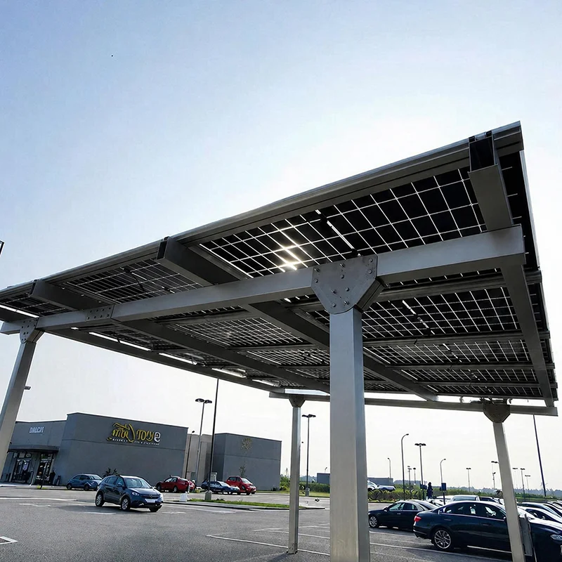 Solar PV Carport Steel Structure Parking Canopy Aluminum Frame Bracket with EV Charging Station Outdoor Energy Shelter System