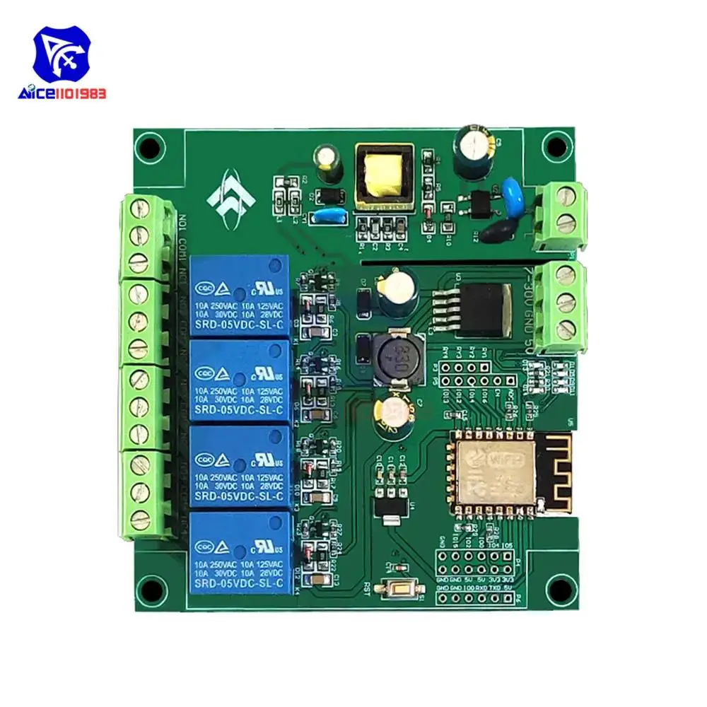 diymore AC 90-250V/DC 7-30V Power Supply 4 Channel Relay ESP8266 ESP-12F WiFi Programmable Development Module for IOT Arduino