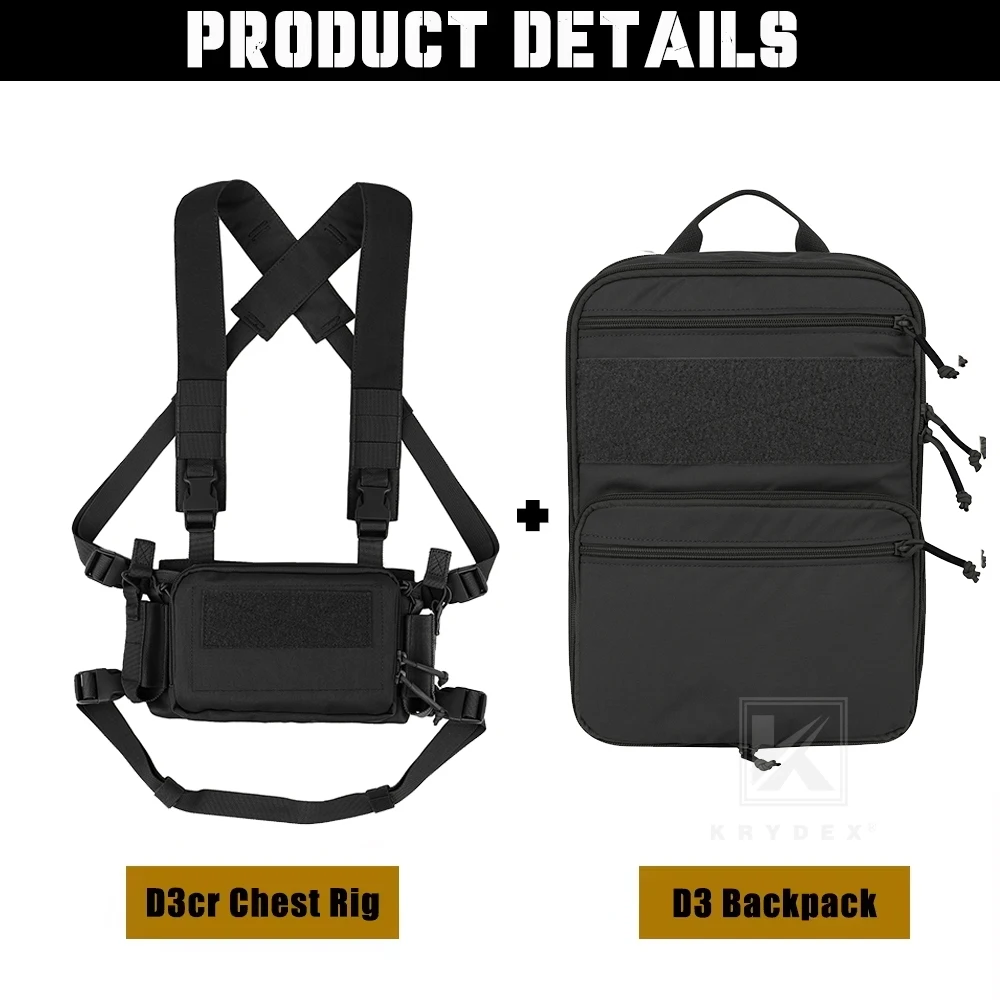 KRYDEX 500D Nylon Tactical D3 Flatpack Backpack Bag with D3CR Chest Rig Vest Magazine Pouch Hunting Outdoor Airsoft Gear
