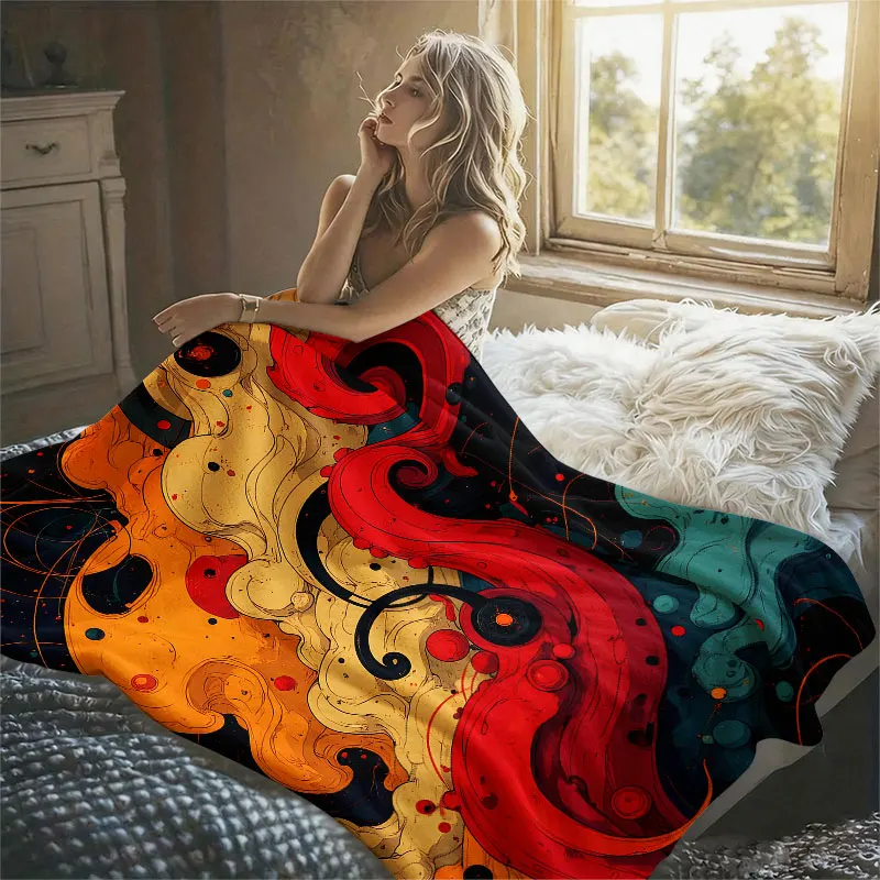 Fluid Smoke Colorful Flannel Blanket Perfect for Sofa Office Bed Travel Sleep Read Relax Camping Four Season Use