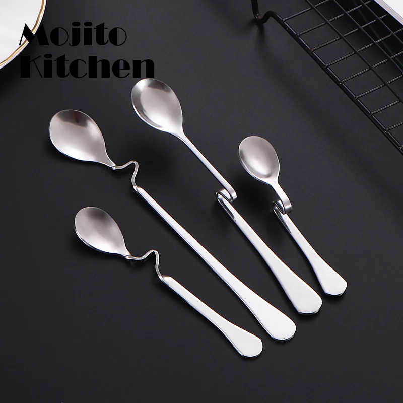 

5PCS Creative Stainless Steel S-shaped Cup Spoon Restaurant Hotel Curved Handle Coffee Milk Tea Stirring