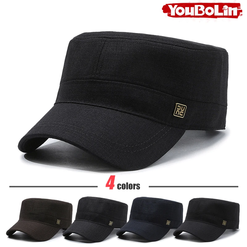 Gorra militar táctica con parte superior plana para hombre y mujer, sombrero de algodón militar ajustable para senderismo, Camping, ropa de calle, moda informal