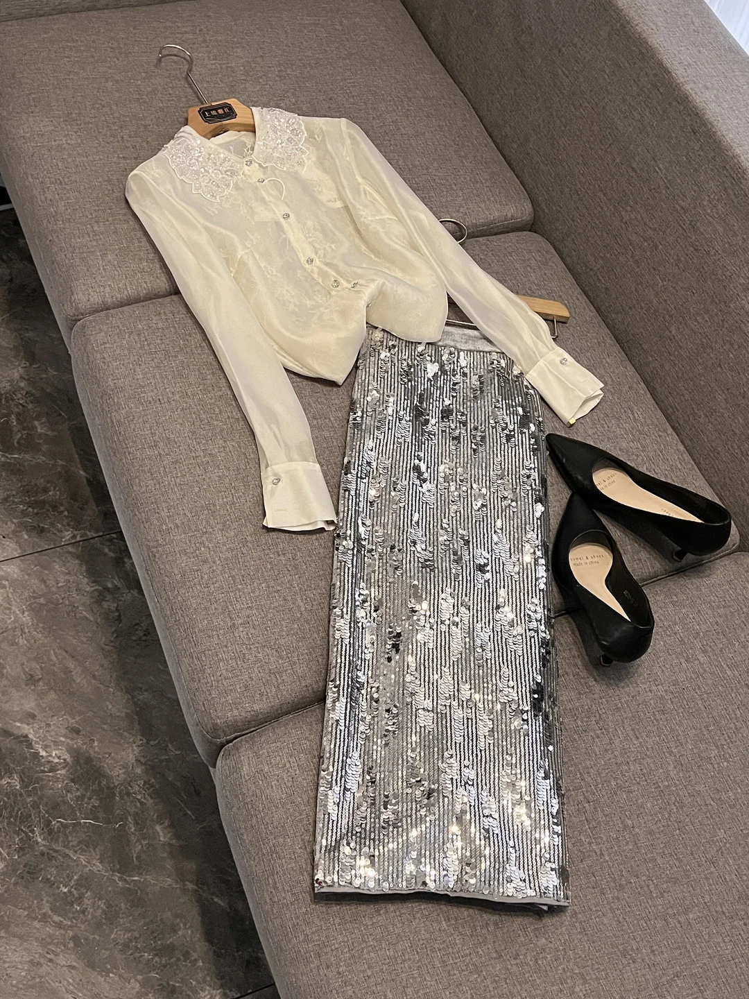 iny Sequin ter Ne Long Sve Women's Dr Ele High Waist Skirt Sparkling Autumn Winter New Sle X37