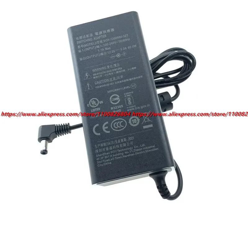 Genuine 12V 5A 4.5A 60W 5.5x2.5mm SOY SOY-1200500-327 AC Switching Adapter For Monitor Power Supply Charger SOY-1200500