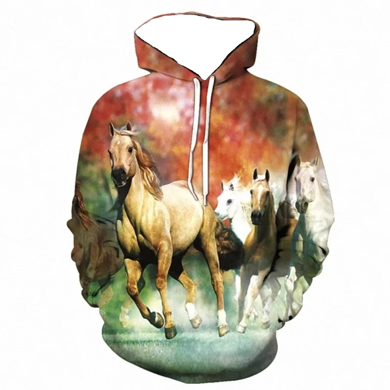 الخريف الرجال مقنعين البلوز ثلاثية الأبعاد مطبوعة الحيوان الحصان طباعة طويلة الأكمام البلوز عادية البلوز Harajuku الشارع الشهير #4