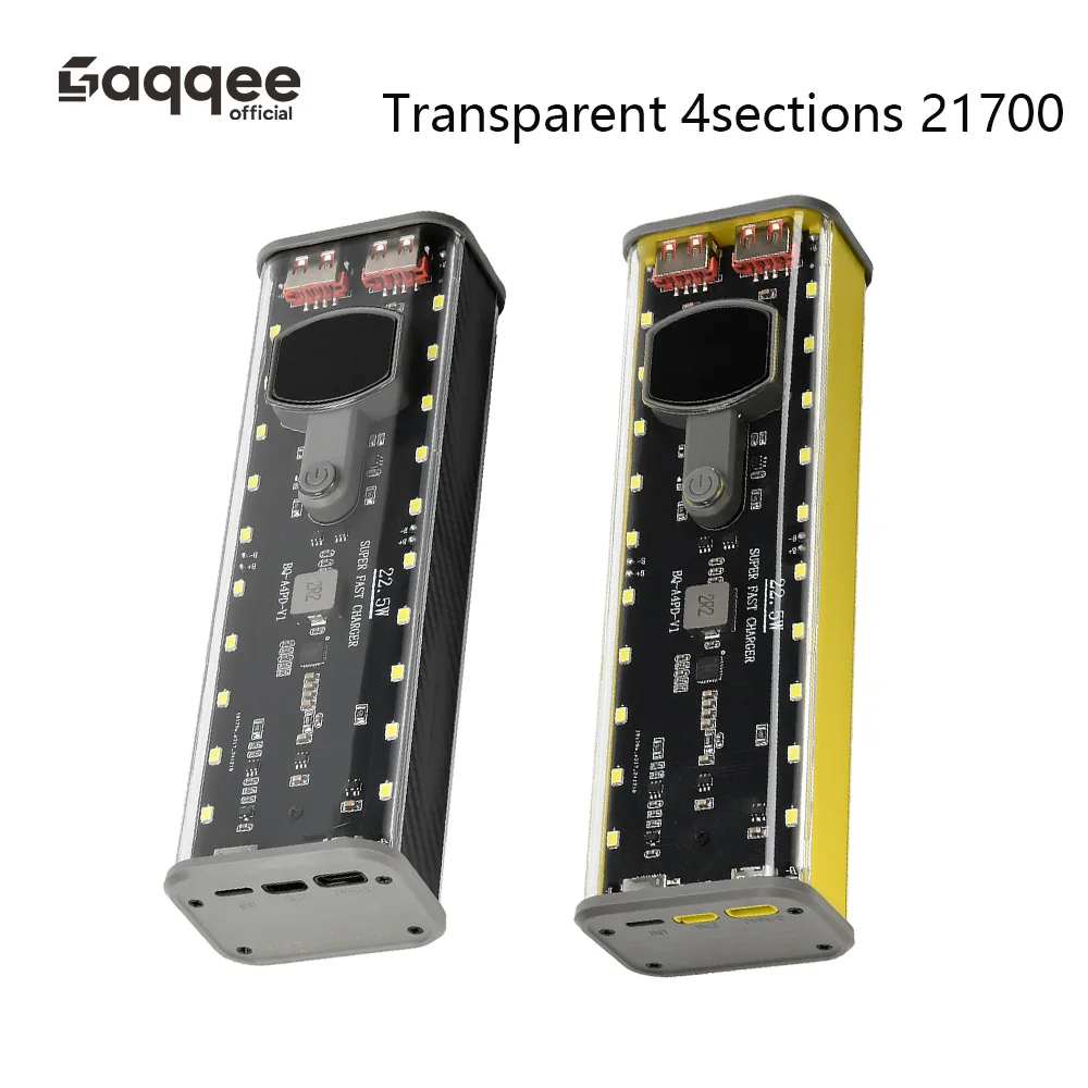 Mech Transparent Power Bank Shell Welding Free, 4-Cell 21700 Battery Box PD Mobile Power Supply Kit With Outdoor Light