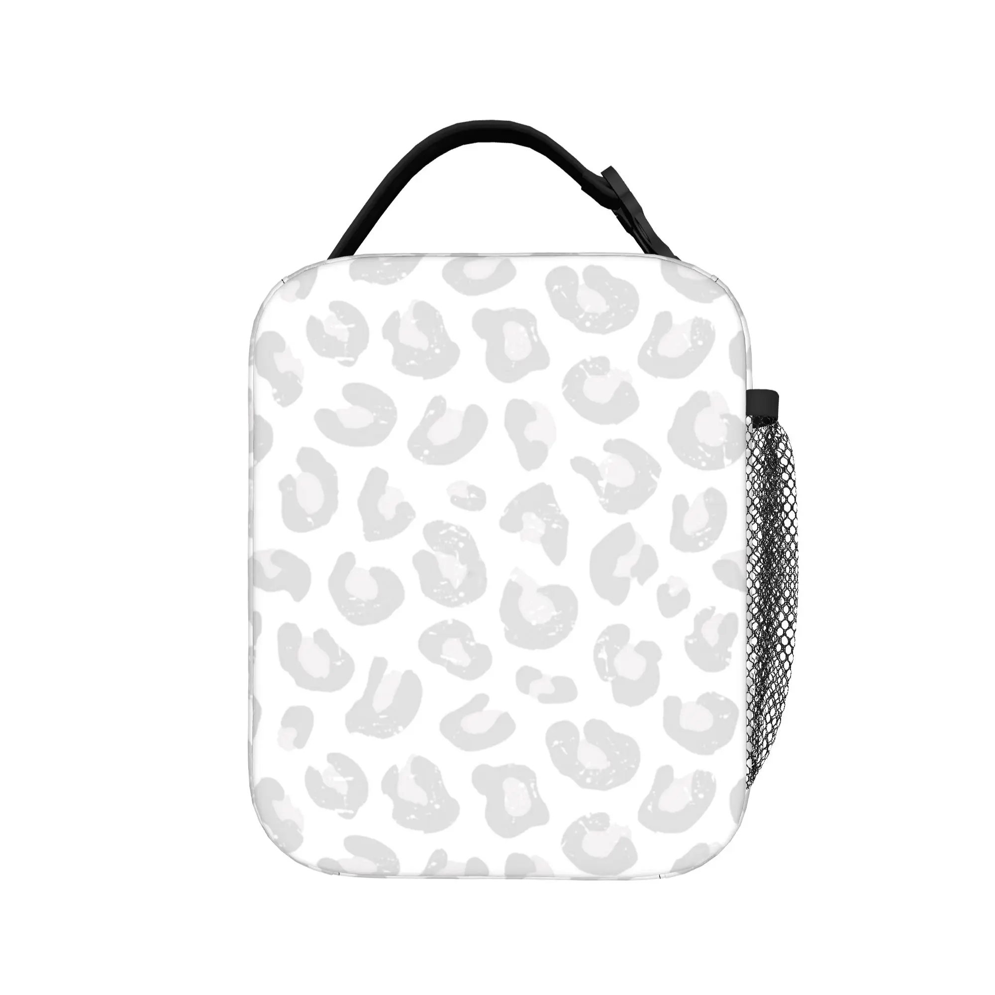 Leopard Print Thermal Insulated Lunch Bags for Travel Silver Gray and White Portable Food Container Bags Thermal Cooler Food Box