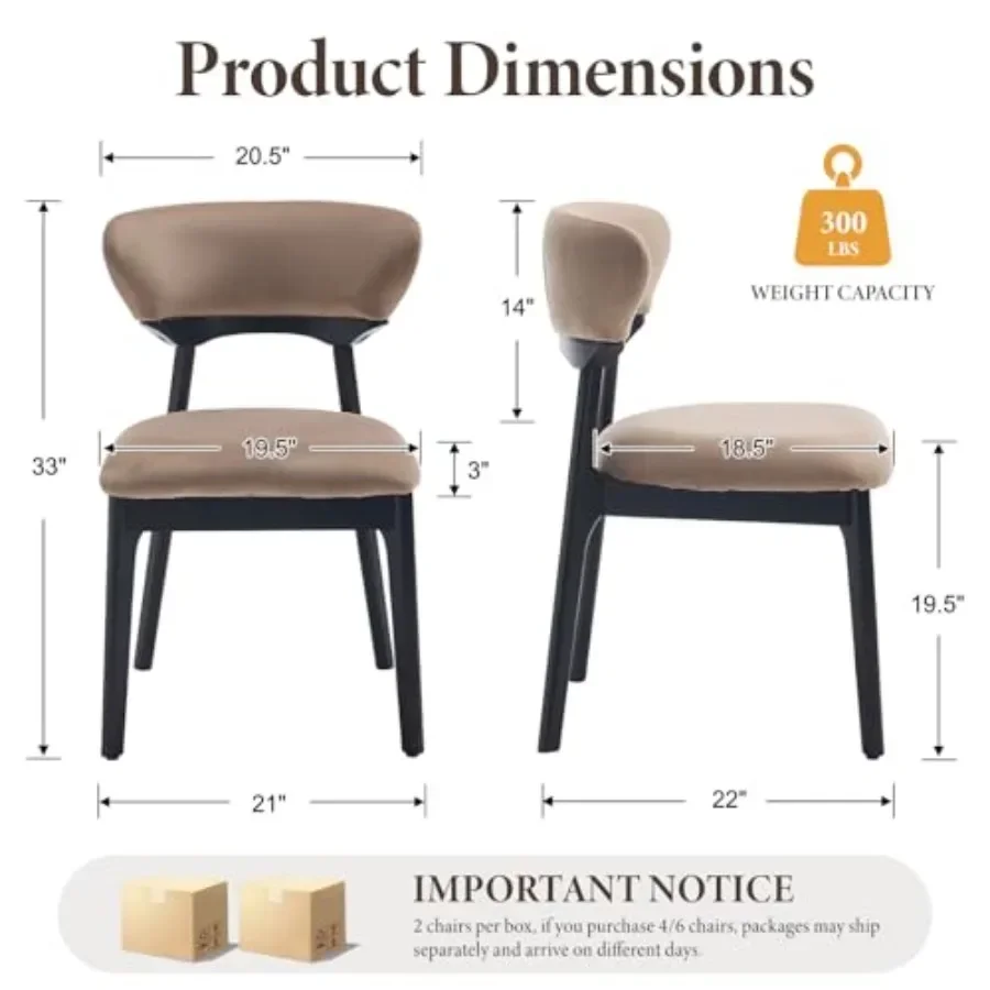Wooden Dining Chairs Set of 4 for Kitchen Dining Room, Rubberwood Legs, Khaki Black Velvet Upholstery, Ergonomic Curved Back, M