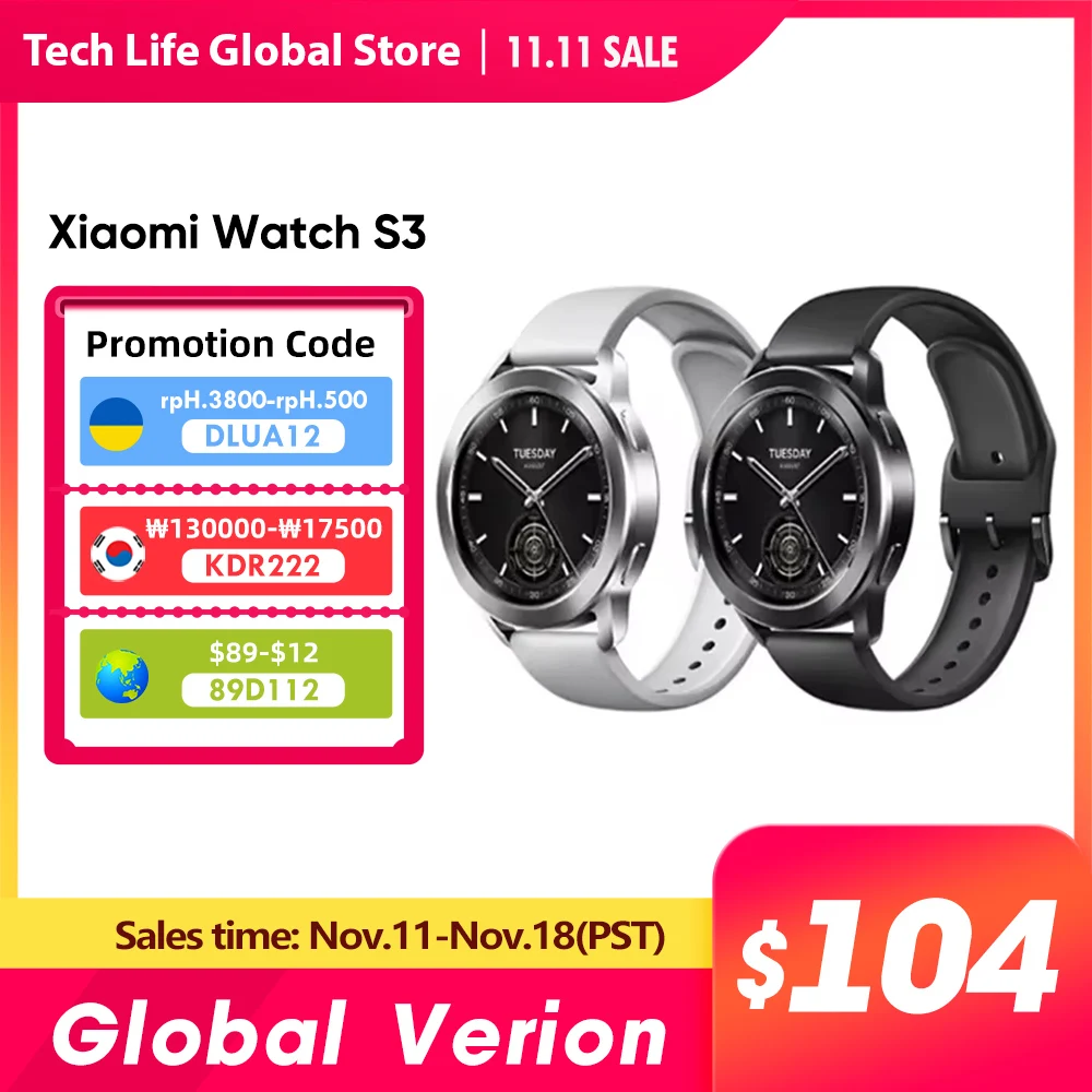 Xiaomi Watch S3 Global Version 1.43\'\' AMOLED Screen HyperOS Mi Smartwatch 5ATM Waterproof Blood Oxygen GNSS GPS 486mAh Battery