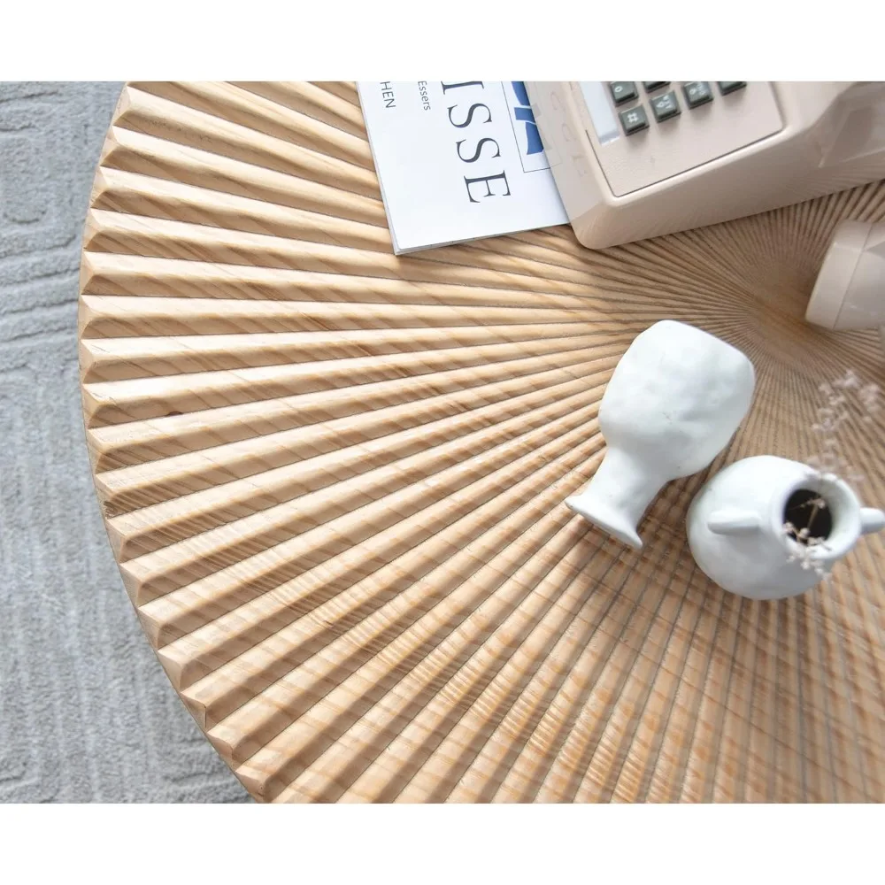 طاولات متداخلة مستديرة على طراز المزرعة بنمط خشبي شعاعي، مجموعة طاولات قهوة حديثة لغرفة المعيشة #4