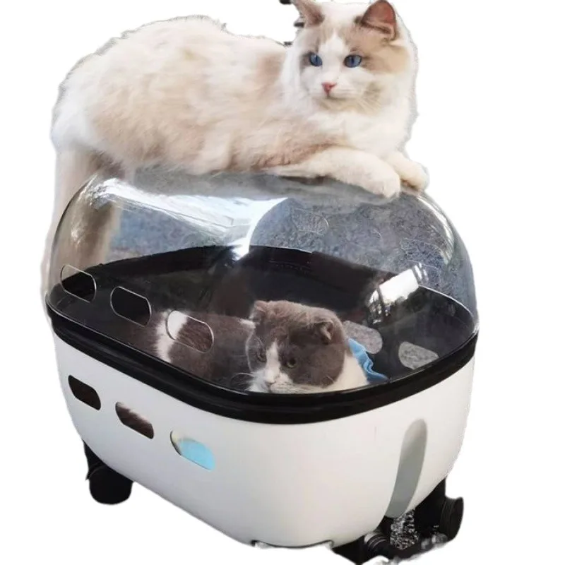 Pet trolley case cat bag go out portable two transparent dog bags suitcase pet cart cat backpack