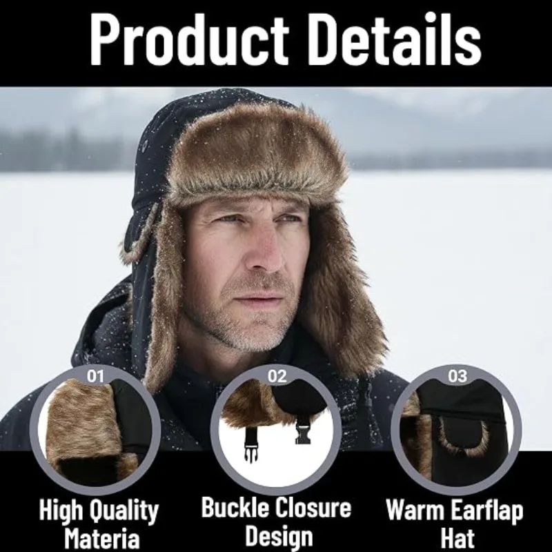 Winter Warm Hat for Men's Women Trapper Cap Aviator Trooper Earflap Flaps Russian Ski Hat Biker Cap Waterproof Cold Pilot Hats