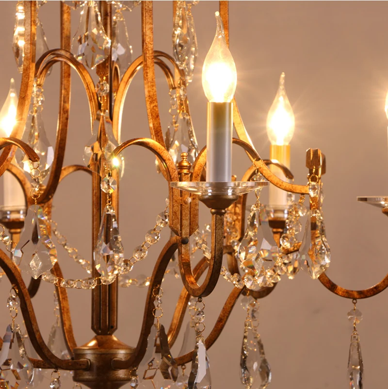 Phube Vintage Französischer Kerzenleuchter mit Antik-Goldrahmen, Prisma-Schliff, Tropfenförmiger Kristall-Deckenleuchte für Esszimmer und Foyer – Detail 13
