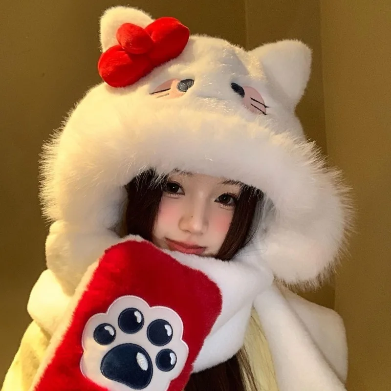 

Kawaii Hello Kitty Sanrio детская милая удобная теплая шапка с героями мультфильмов, плюшевая ветрозащитная шапка с защитой ушей, подарок на день рождения для детей