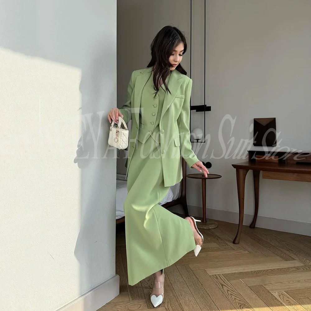 

2026 New Arrival Women Light Green 3 Pieces Set Office Smart Casual Female Suit Jacket Pants Vest Trajes De Mujer Elegante
