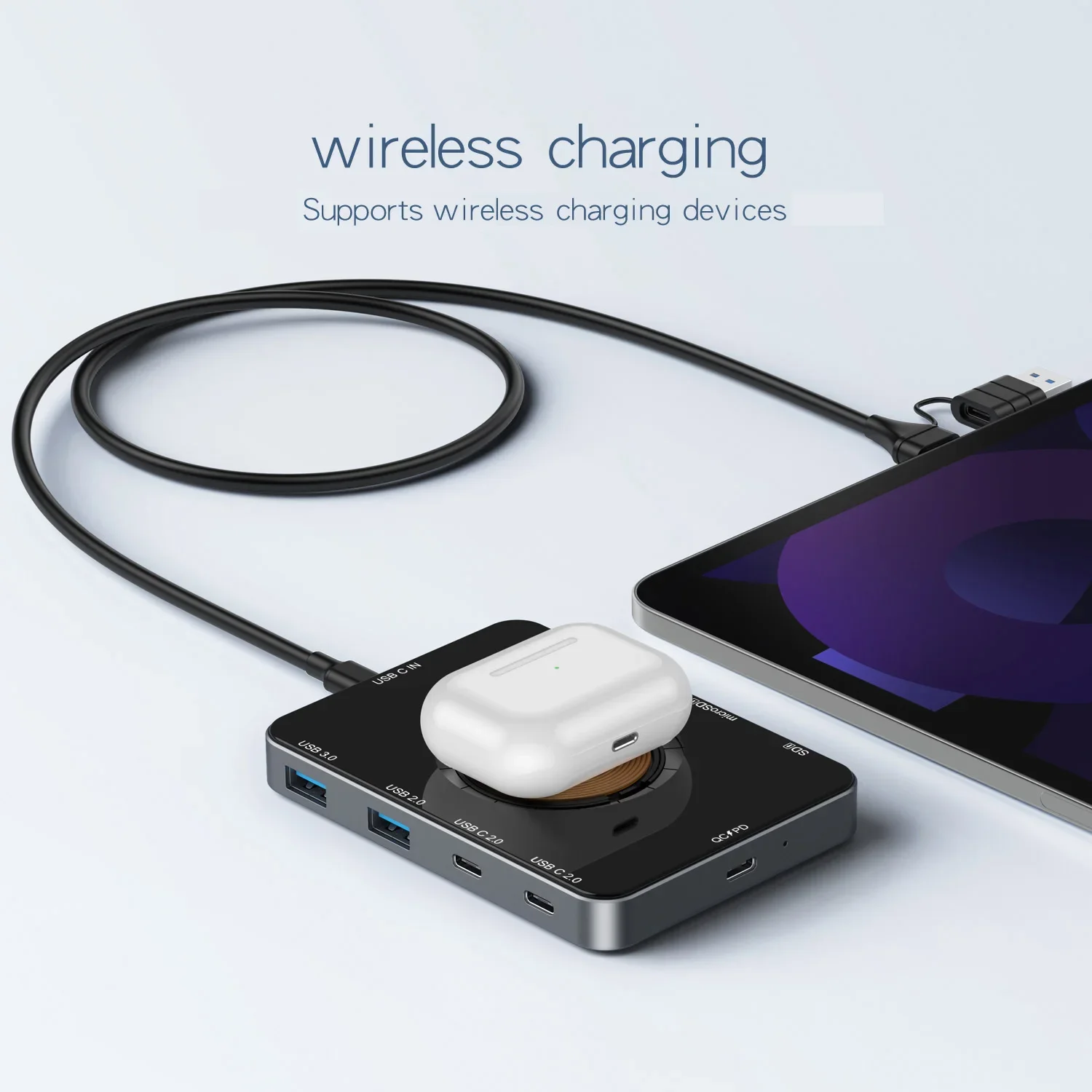 9-in-1 USB C HUB 30W Wireless Charging Type C HUB Docking Station Fast Charging USB 3.0 HUB 5Gbps for PC Laptop MacBook pro - Image 2