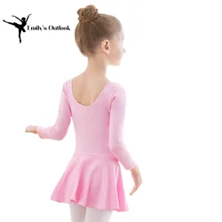 Leotardos con falda para niñas, vestido corto de manga larga para Ballet, danza, traje de bailarina, ropa de gimnasia, clase de algodón, espalda en U, princesa