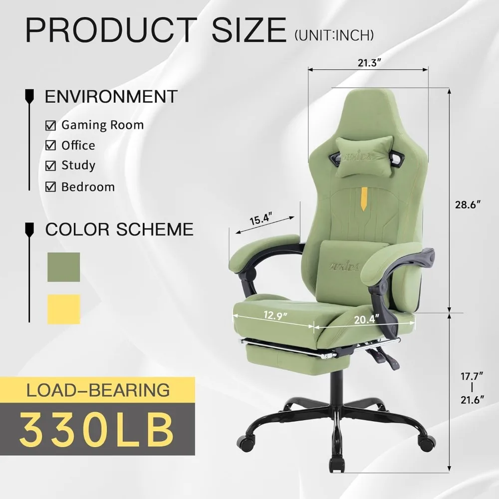 كرسي ألعاب مريح مع مسند للقدمين، دعم قطني للتدليك، كرسي هزاز قابل للتعديل لجلسلات ألعاب الفيديو المريحة
