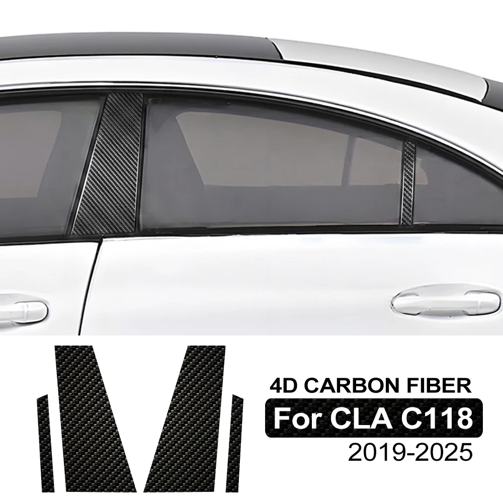 Для Mercedes-Benz CLA C118 2019-2025: Защитная пленка из 4D карбона (черная) для B-стойки автомобиля предварительно вырезанная наклейка-защита оконных колонн