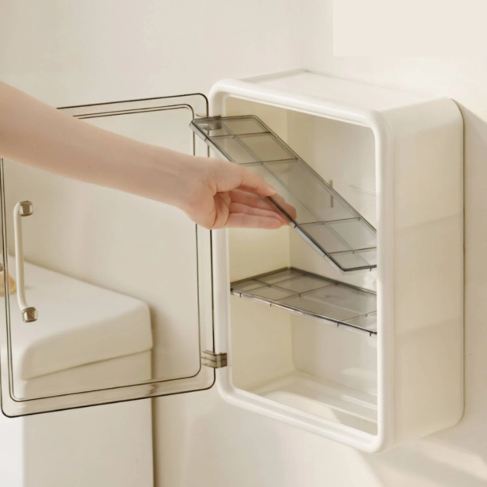 Wall Cabinet with Tissue Dispenser Transparent Bathroom Organizer with Shelves Tissue Dispenser Easy to Clean for Renters
