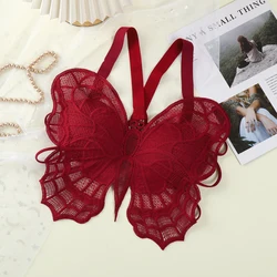 Butterfly shaped Lace Bras Women Sexy Beach Crop Top Hollow-out Bralette Female Underwear Backless Chest Wrap Padded Brassiere