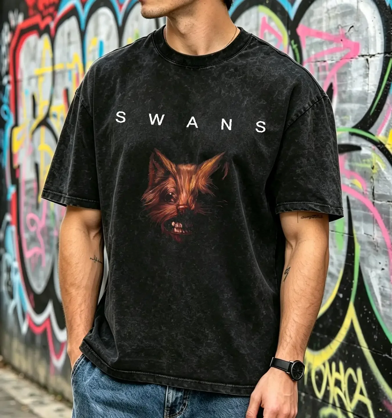 washed T Shirt NEW Swans Band The Seer Album  Black All Size VC1136 vintage Washed homme Versatile Stretched Casual Unisex