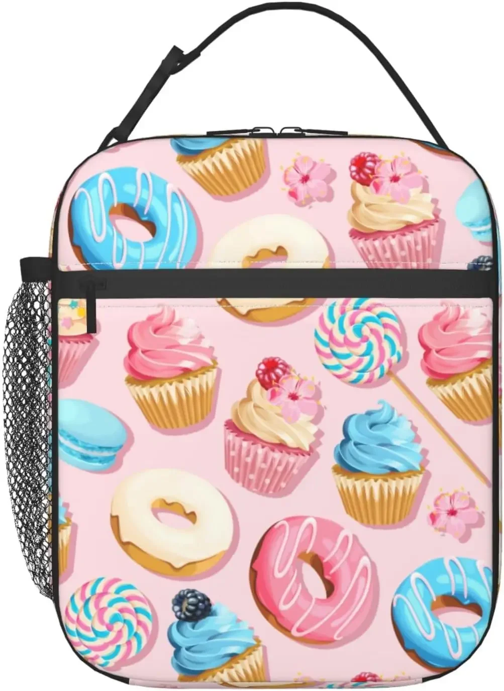 Cupcakes And Donuts Lunch Bags Reusable Insulated Thermal Lunch Box Portable Tote Bag Cooler Bag for Picnic Office Work Travel