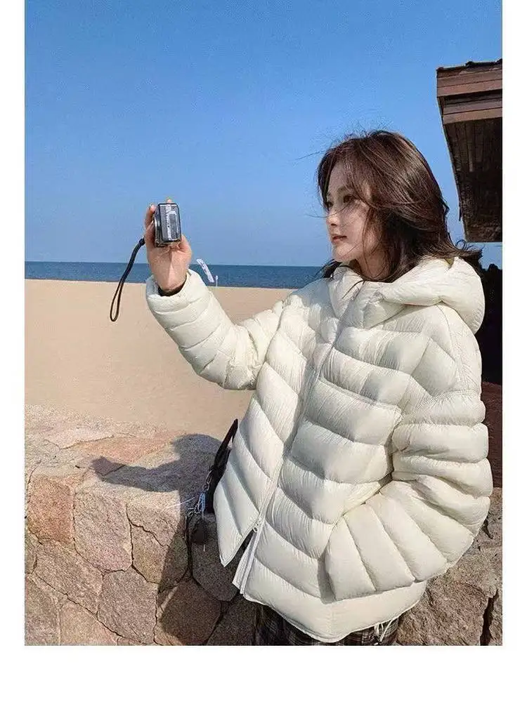 

Korean Sle ort Hooded down Jaet 90% down Casual Versatile Faionable Warm Trendy Women's Winter Coat Thiened Long Sl...