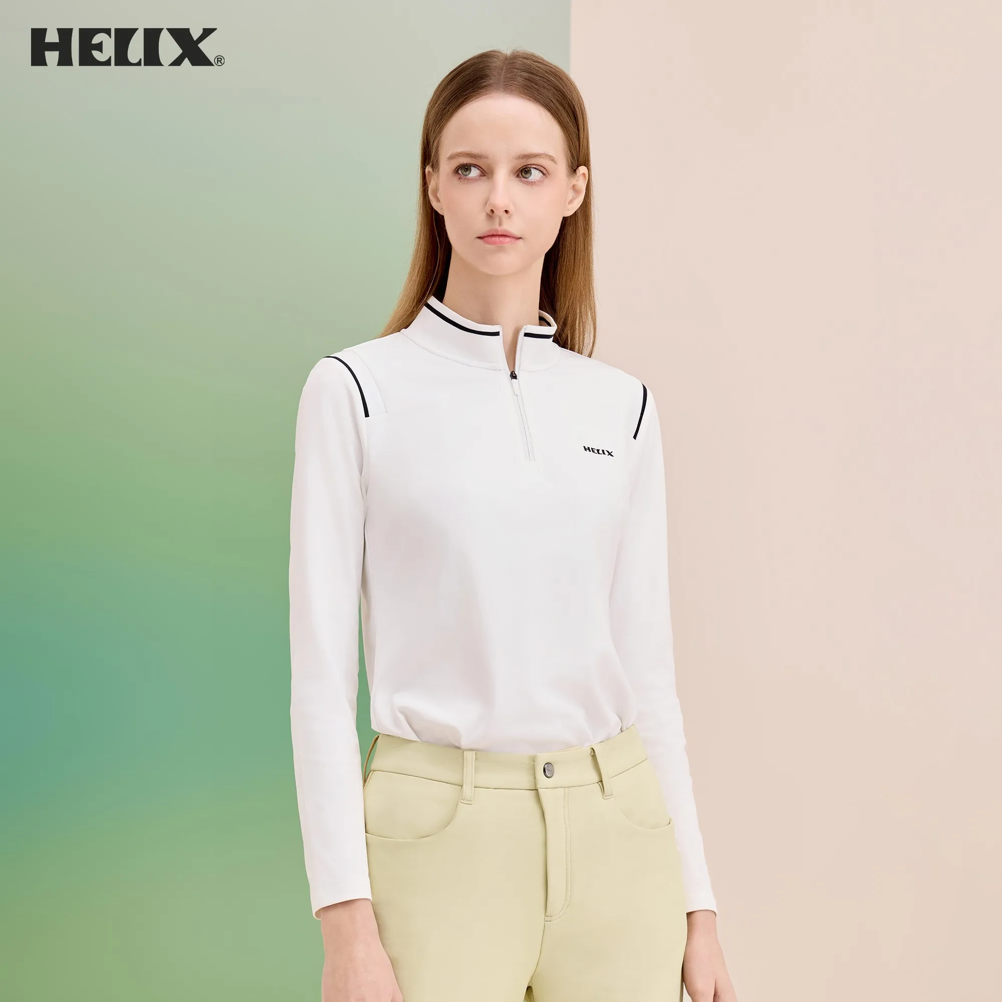 HELIX Golf Clothing Women's Long-Sleeved Sports White Sun Protection Breathable Top Stand-Up Collar T-Shirt