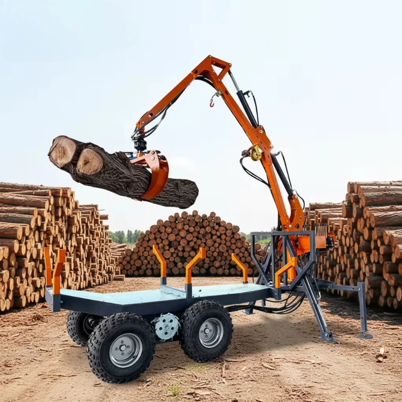 Factory Price Hydraulic Timber Trailer with Gas Diesel Crane Log Grapple Forestry Loader Remolque