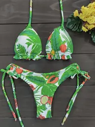 2022 Sexy Low Waist Bikini Sets Swimsuit for Women Fruit Printed Swimming Suit Strap Bandage Two Piece Bathing Suits Swimwear