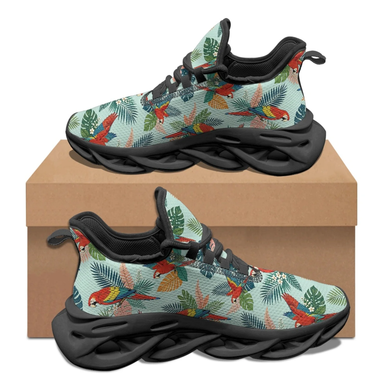 PENSTROLL Parrot Leaf Print Lightweight Men's Sneakers for Gym Mesh & EVA Running Shoes Fashion Sneakers