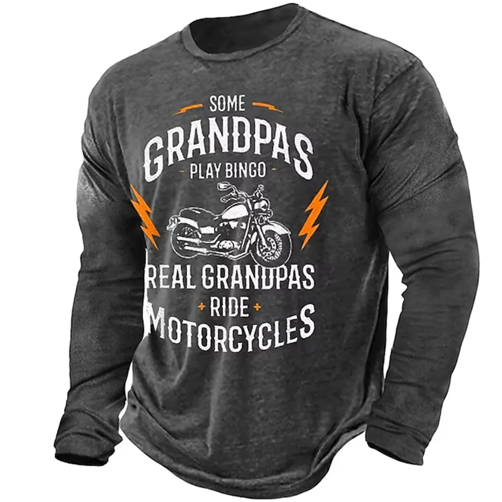 Vintage Motorcycle 3D Print Autumn Men\'s Round Neck T-shirt Casual Long Sleeve T-Shirt Oversized Pullover Fashion Men Clothing