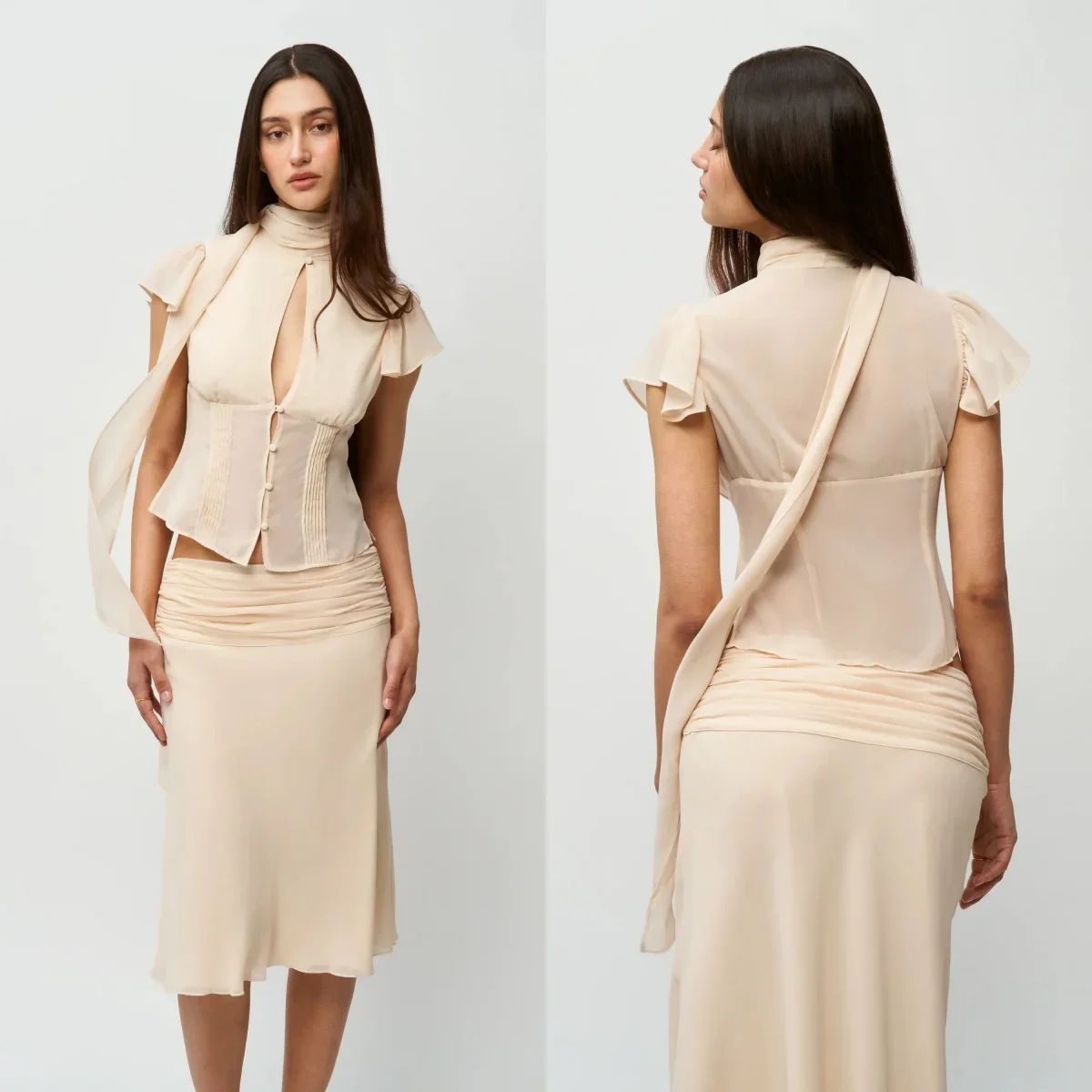 

Сексуальный топ Guizi абрикосового цвета с бретельками, слегка прозрачная, приятная к телу ткань, повседневное универсальное платье, легкий роскошный топ во французском стиле, наряд для вечеринки в стиле «сладкая девушка», несколько вариантов завязывания,