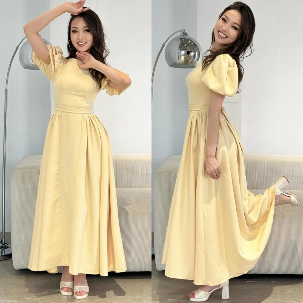 

Customized Graceful Boat Neck Prom Dresses Simple Jersey Evening Dress Classic A-Line Short Sleeves Bespoke Occasion Gowns