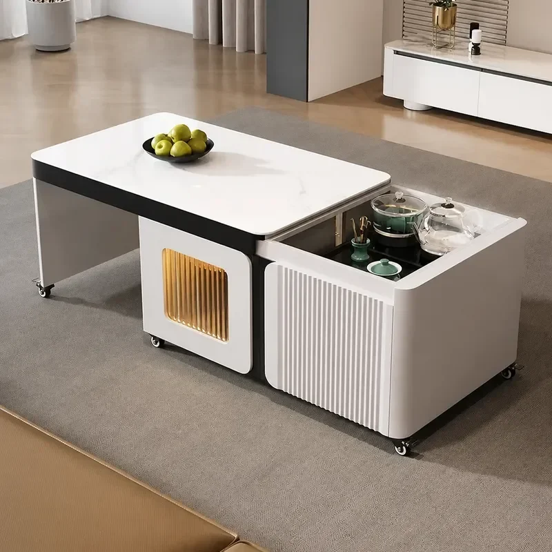 Mobile Coffee Table for Living Room Light Luxury High End Tea Integrated Lifting Retractable Small Side Table