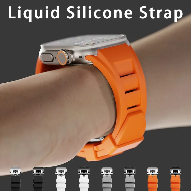 Liquid Silicone Strap For Apple Watch 9 Ultra 2 49mm Series 9 8 7 45mm 41mm Sport Rubber Band For iWatch 6 5 4 44 42mm Bracelet