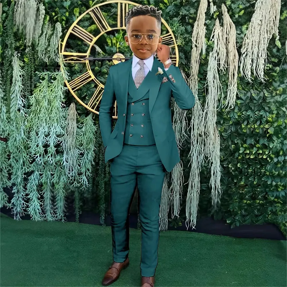 Solid Boys Suit Set 3 Pieces Wedding Guest Outfit High Quality Peak Lapel Tuxedo For Kids Children's Slim Fit Prom Suits 2-20T