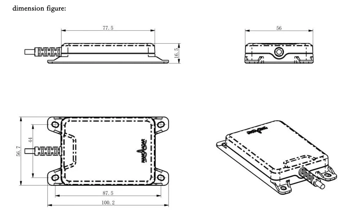Nanoradar MR72 77Ghz Radar de onda milimétrica de feixe duplo Sensor de radar anticolisão para campo